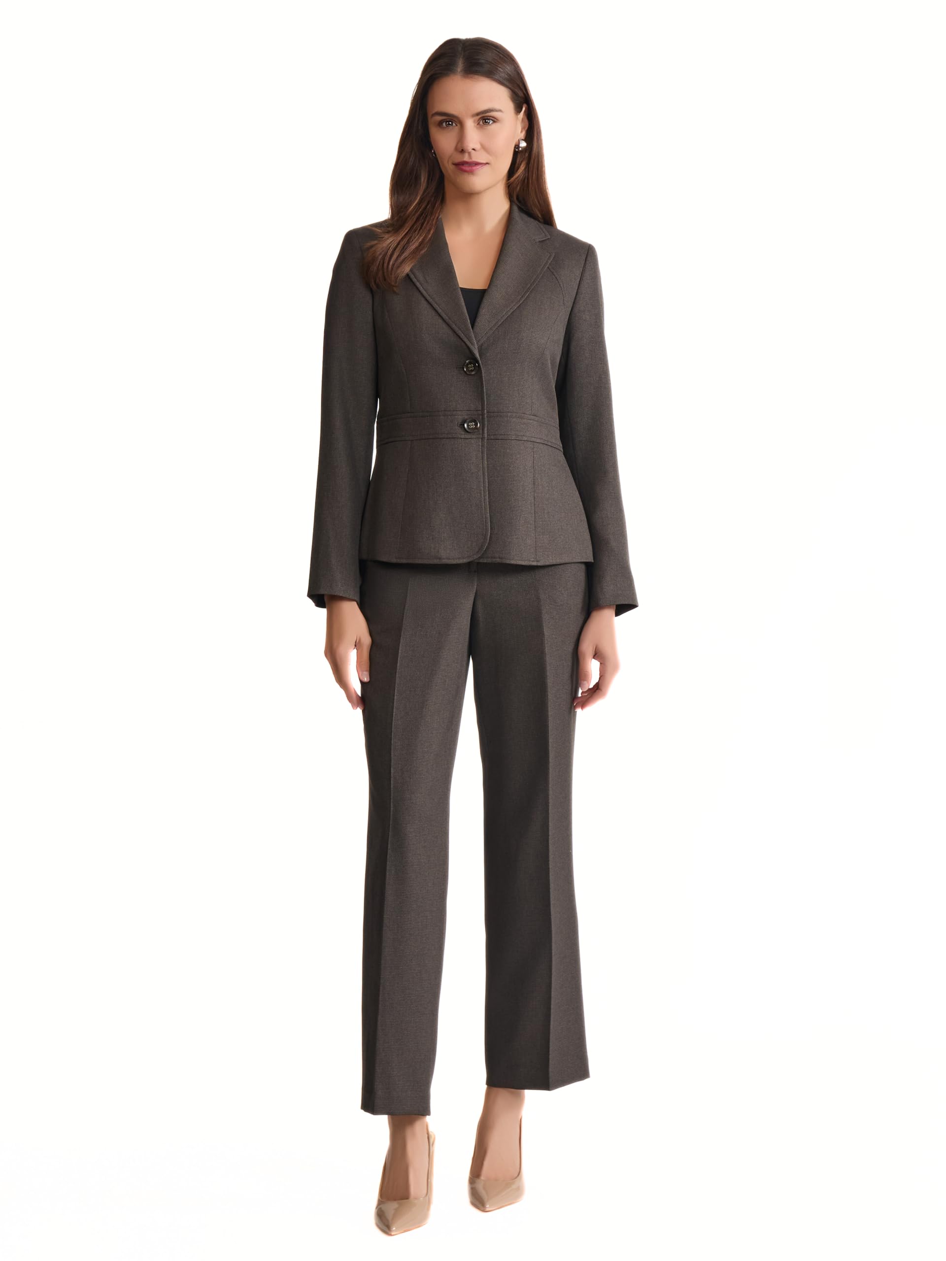 Le Suit Womens Crosshatch Two Button Jacket with Inset Waist Trouser
