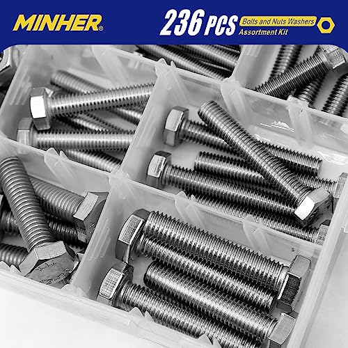 MINHER 236PCS M6 M8 M10 Heavy Duty Bolts and Nuts Assortment Kit 304 Stainless Steel(18-8) Hex Screws Nuts & Washers kit - Image 3