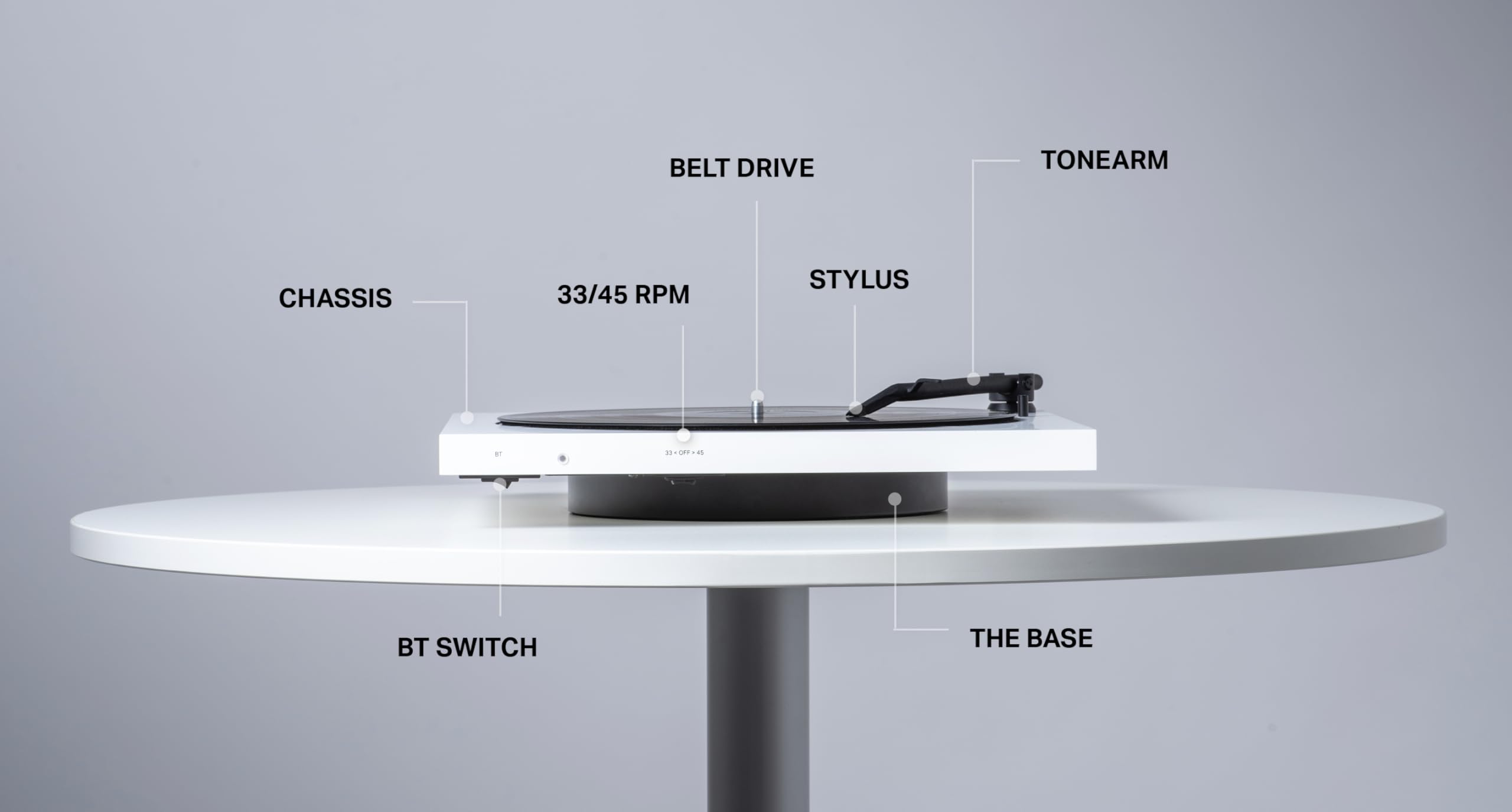 Tone Turntable - Giradischi minimalista con Bluetooth, preamplificatore phono integrato, braccio di alta qualità, trasmissione a cinghia, Tone Factory - Made in Europe (rosso)
