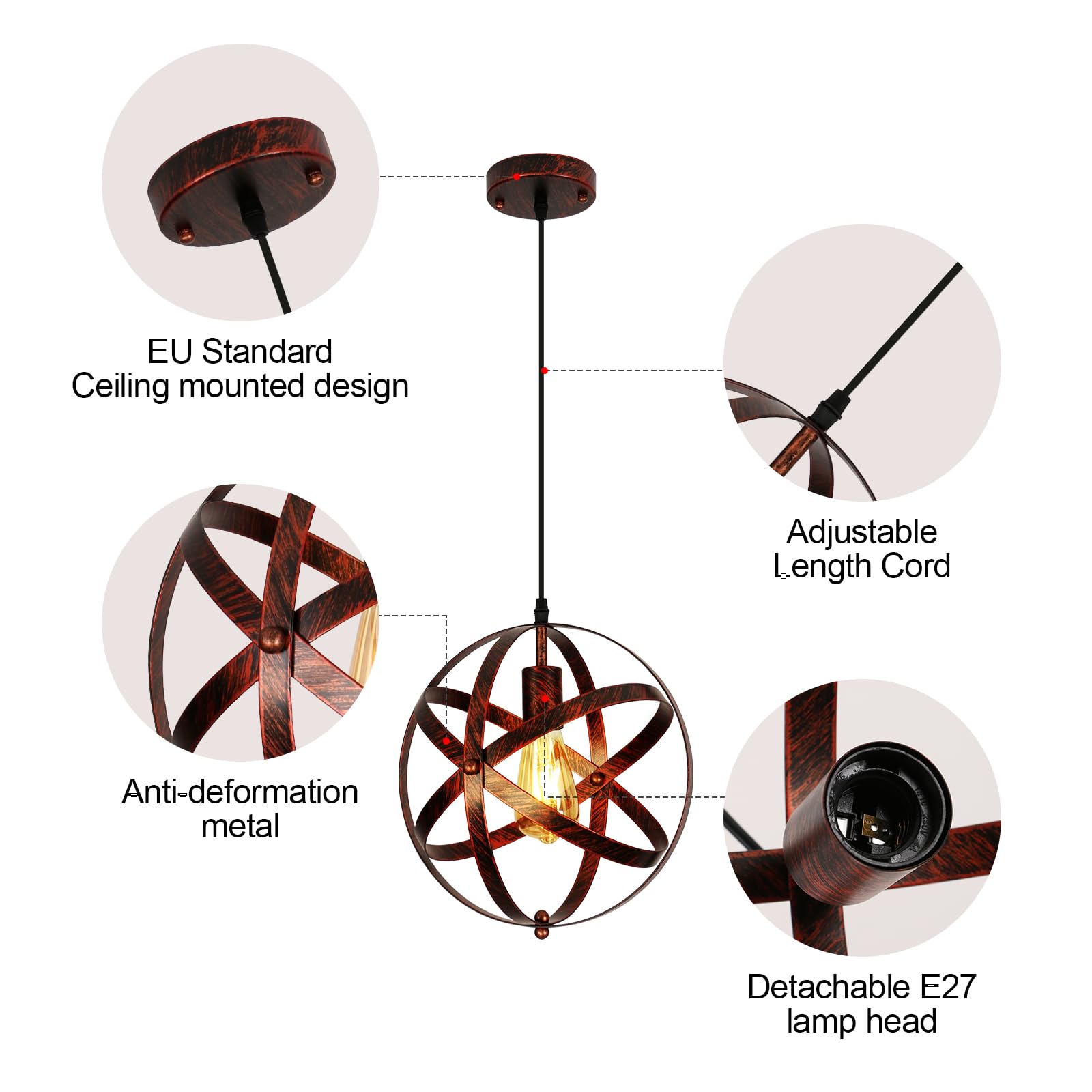 Comely Lampada a Sospensione Vintage, Plafoniera E27 Industriale Cavo Regolabile, Lampadario LED Sospensione Moderno per Sala da Pranzo, Cucina, Soggiorno, Bar, Camera da Letto, 30 cm