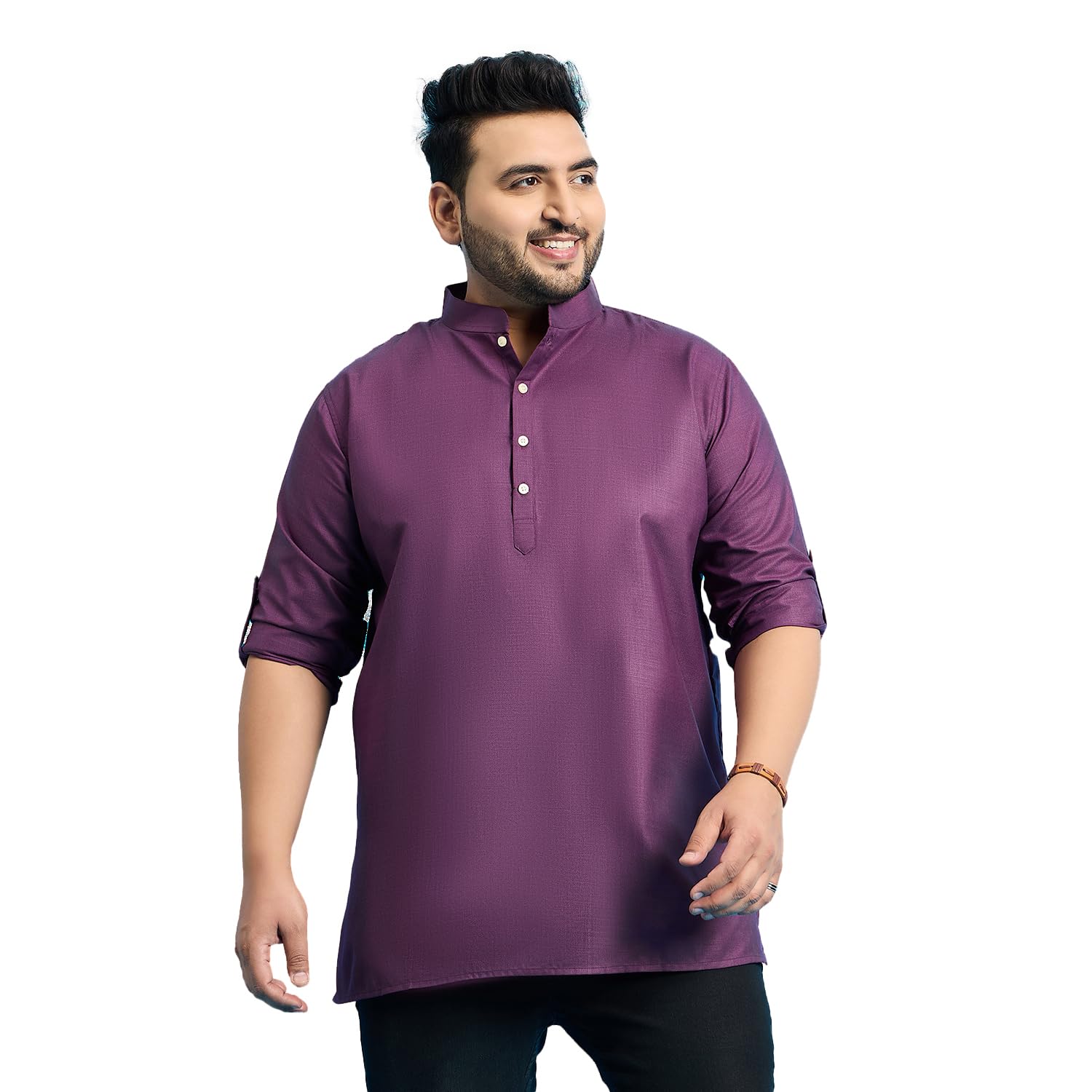 Bigbanana Plus Size Men's Regular Fit Solid Short Kurta (Pollan-Purple,Purple,5Xl)