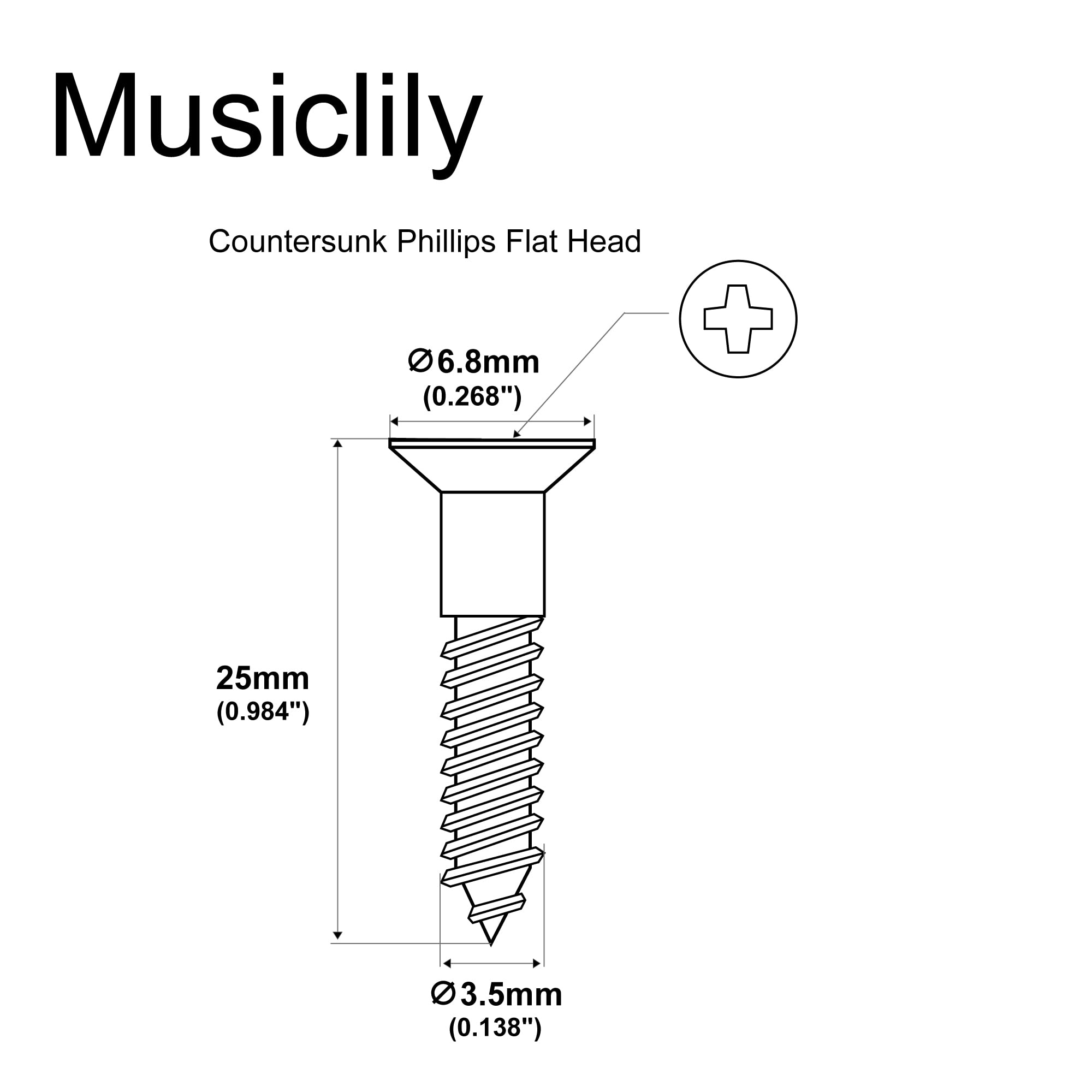 Musiclily Ultra 3.5x25mm Stainless Steel Flat Head Countersunk Mounting Screws for Electric Guitar or Bass Bridge, Black (Set of 6)