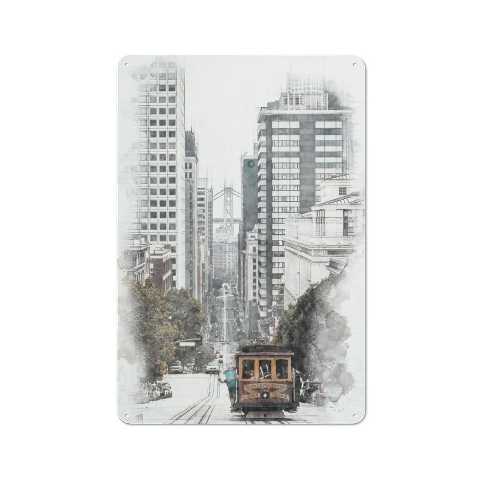 Junmoney San Francisco Cable Car Retro Metal Wall Sign 30X20cm With For Bar Or Restaurant, A Housewarming Gift For Hospitality Decor Collectors