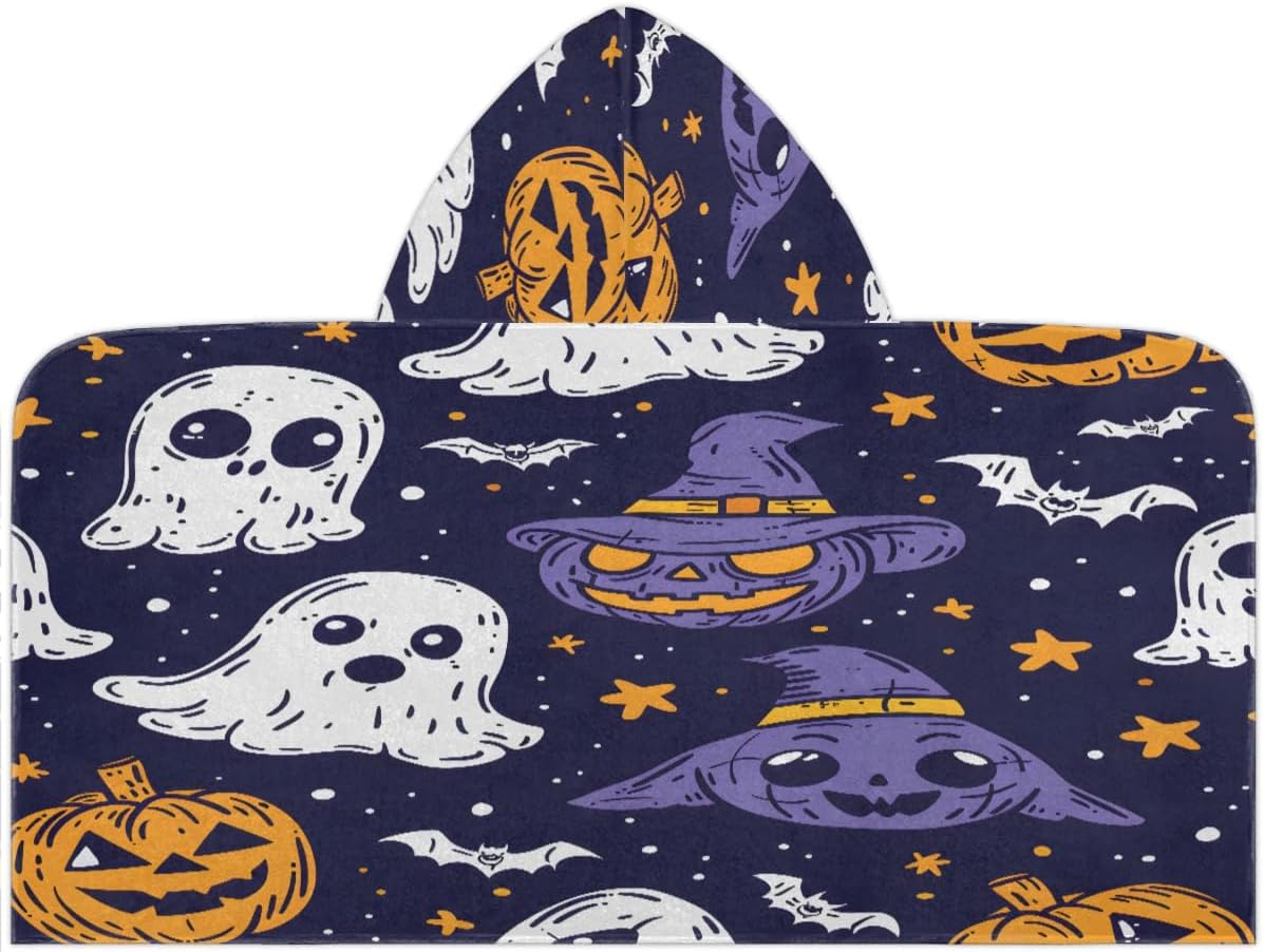 Pardick Pumpkin Ghost Kids Bath Towel Beach Towel with Hood Pool Cover Up for Girls Boys Soft Absorbent Hooded Bath Towel Toddler Towels for Beach, Pool