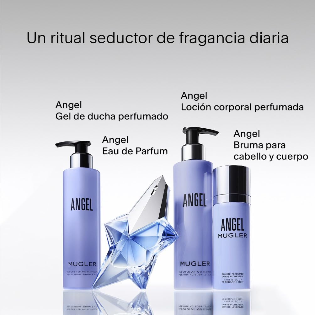 MUGLER Angel Eau de Parfum, Perfume para Mujer, Aroma Gourmand con Notas de Ámbar, Fragancia fascinante, Recargable, 25 ml