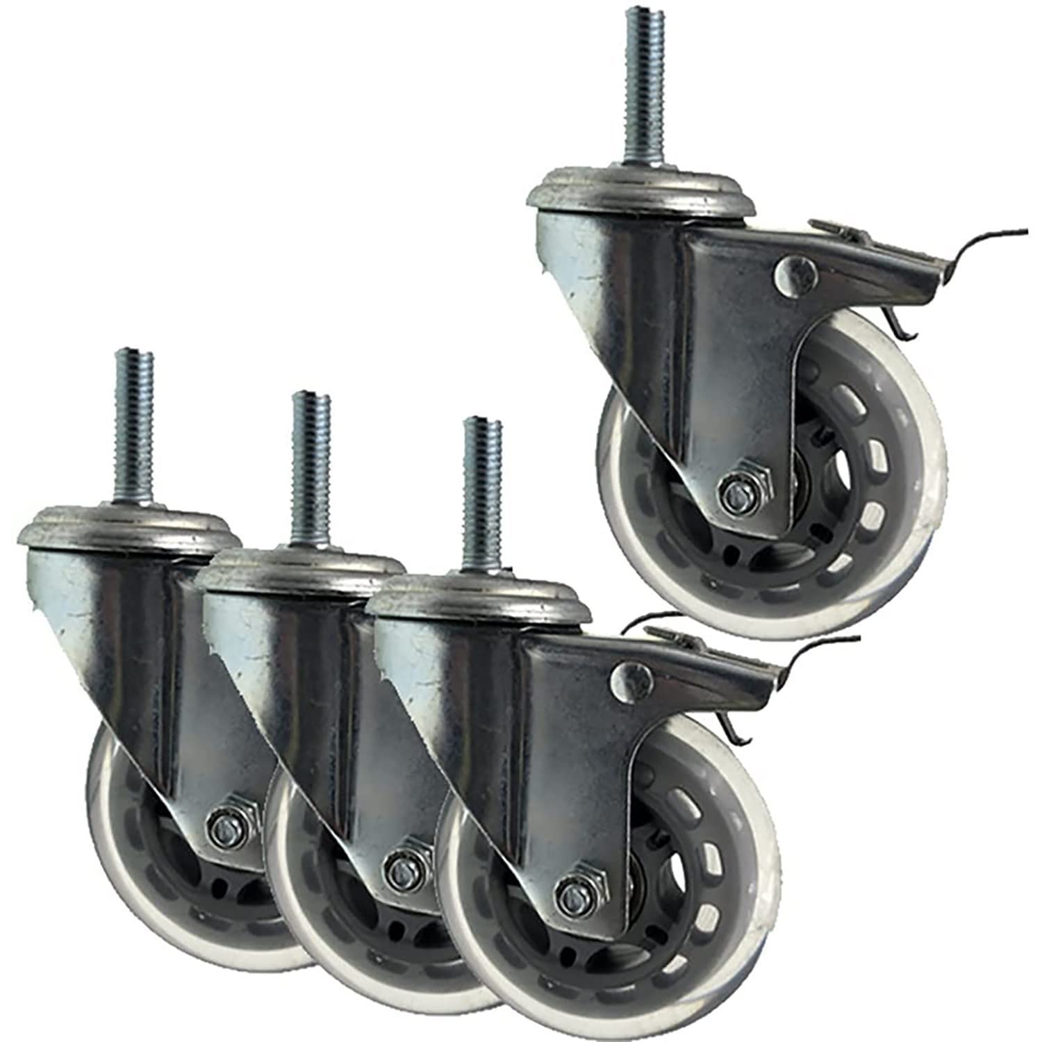 4 Stück 75mm Lenkrollen Schwere Lenkrollen M8M10/M12 Gummirollen mit Gewinde für Möbel Trolley Karren Belastbarkeit 300kg (Color : Drehen, Size : M12) (Color : White