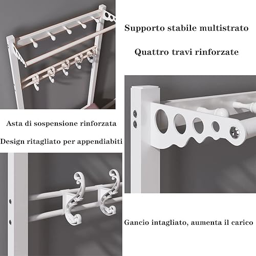 Miniatura 7 de coat stand Clothes Rail 4 in 1 Wardrobe Shoe Bench with 15 Hooks Industrial Entryway Coat Rack Metal Accent Furniture with Metal Frame Easy Assembly