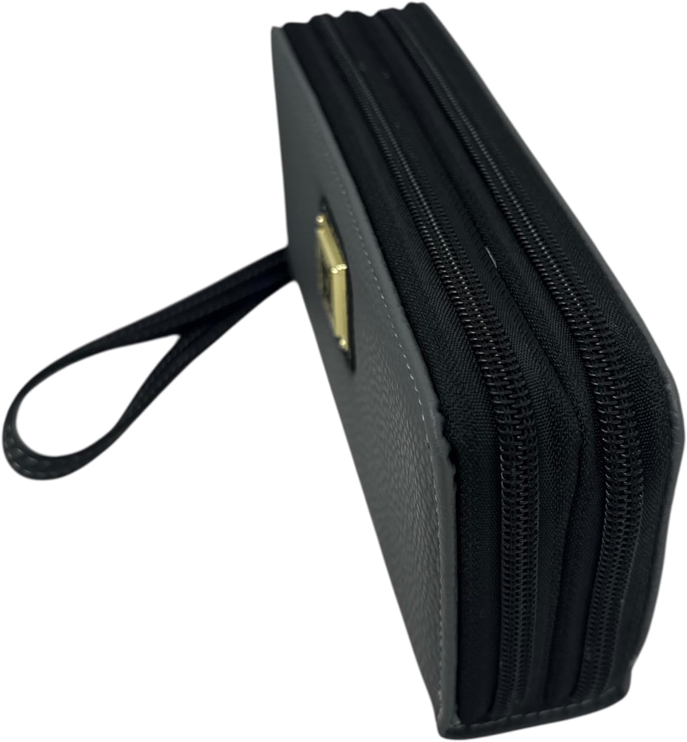 Stone Mountain Double Zip Around Wallet – Large Charcoal Gray Pebble Genuine Leather Wristlet, Women’s Clutch Organizer, 7x2x4 Inches