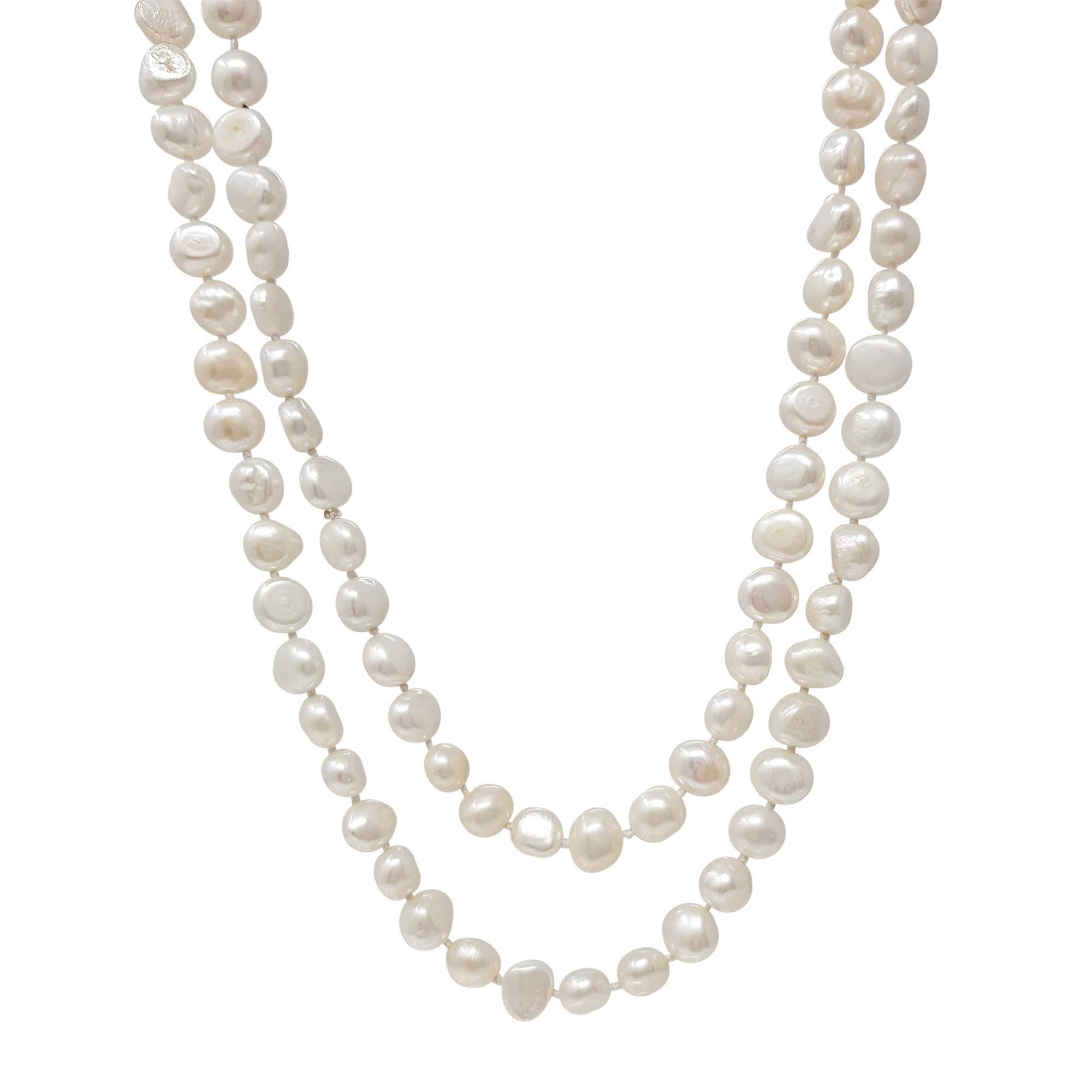 Treasure Bay Elegante collar de cuerda de perlas barrocas de agua dulce de 7 a 8 mm para mujer, 120 cm de largo, cadena de perlas multicapa hecha a mano, blanco, negro, rosa o gris