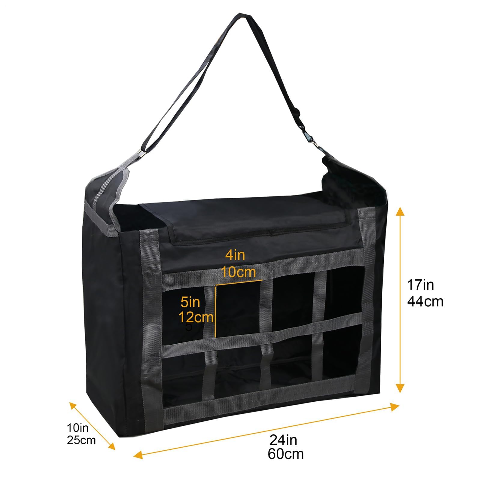 Bolsa de heno para caballos, alimentador lento para caballos, cabras y vacas, red de alimentación duradera para establos, corrales y graneros, ideal para uso en granja, evita residuos, fácil de llenar