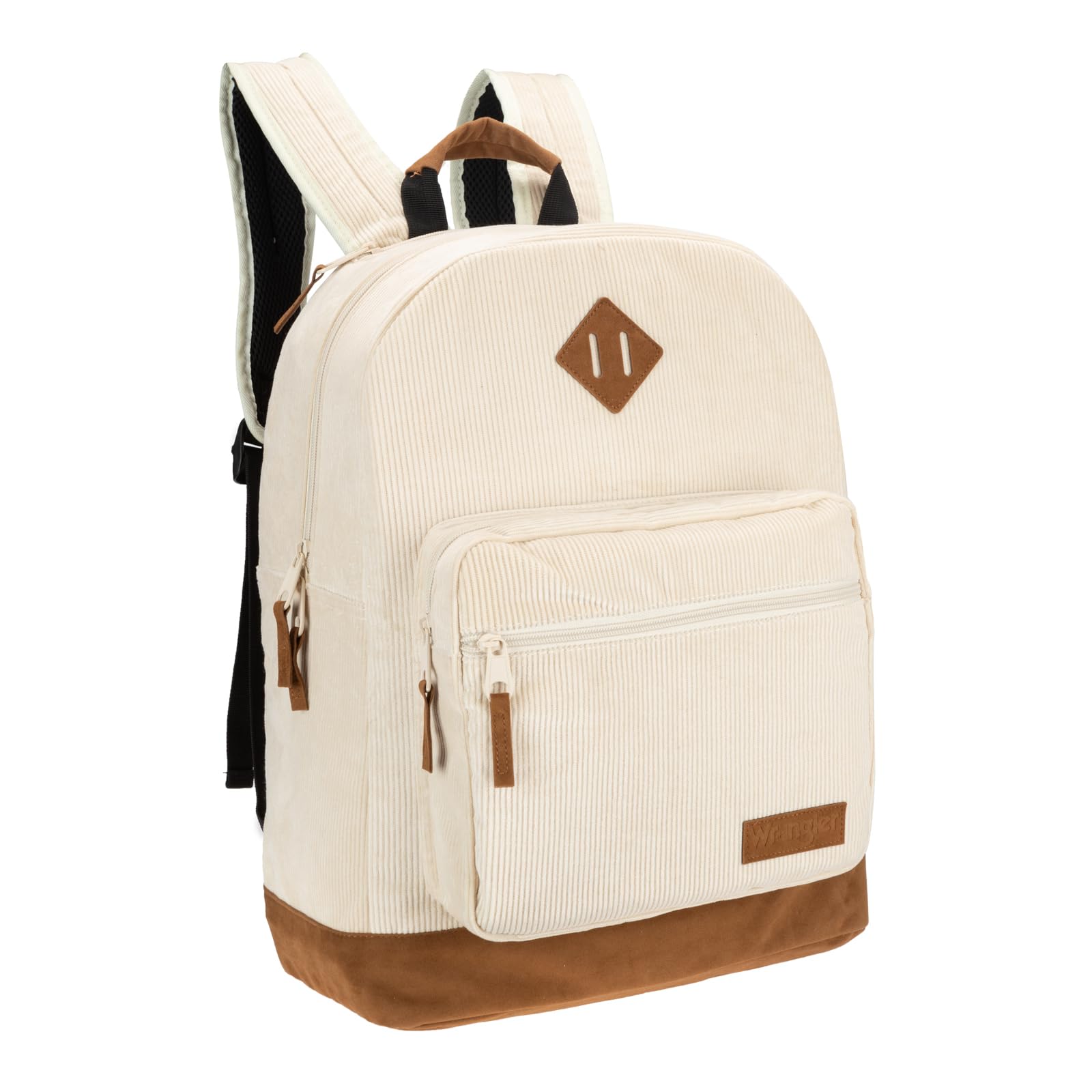 Wrangler Yellowstone Sturdy Backpack for Travel Classic Logo Water Resistant Casual Daypack for Travel with Padded Laptop Notebook Sleeve (Cream)