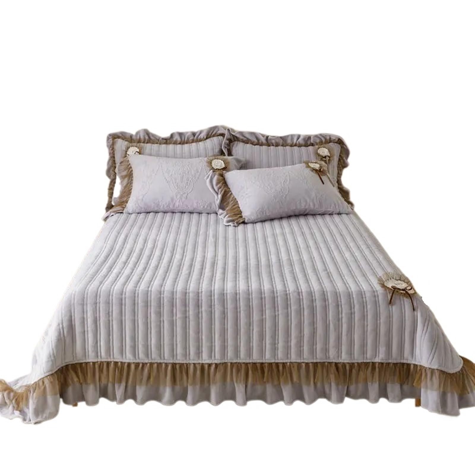 Juego de Falda de Cama Acolchada, colchas cálidas, Fundas de colchón de Invierno, Protector elástico, colchones, Fundas de Almohada, 3 uds.(Purple,270x270cm)