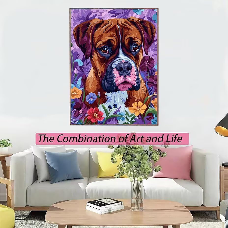 Diamond Painting Chien 5D avec fleurs : broderie diamant kit complet - 3