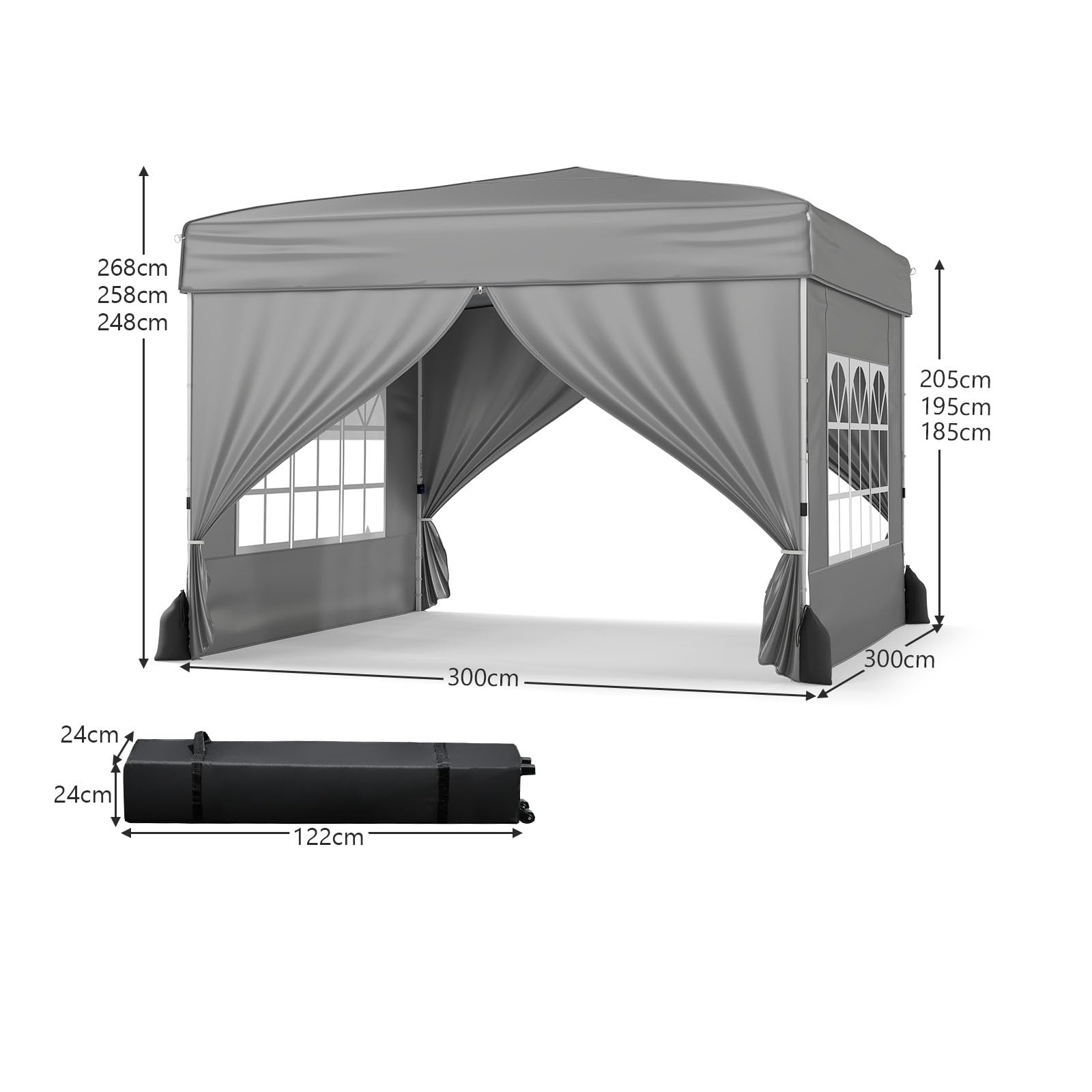 RELAX4LIFE Tonnelle Pliante 3x3 avec Parois, Barnum Pliant 3x3 pour Jardin/Marché/Camping, Cadre en Acier au Carbone, Tissu Oxford Argenté, Gazebo Tente de Réception avec Sac à roulettes (Gris)