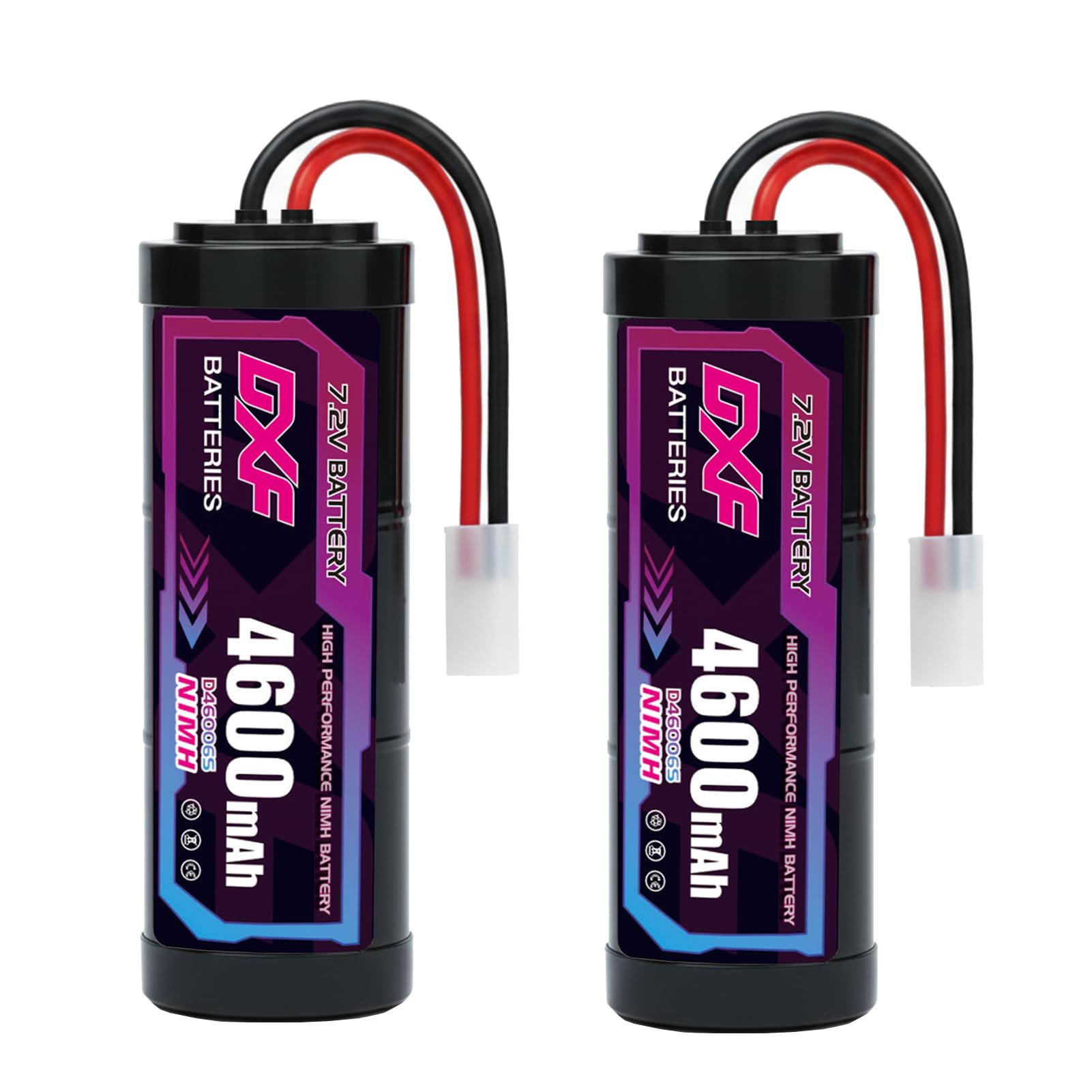 DXF Batterie RC 7,2V 4600mAh NiMH Pack de 2, Accu Rechargeable Connecteur Tamiya pour Voiture Télécommandée 1/10 Buggy Monster Truck, Compatible Bateau Avion Hélicoptère RC, sans Effet Mémoire