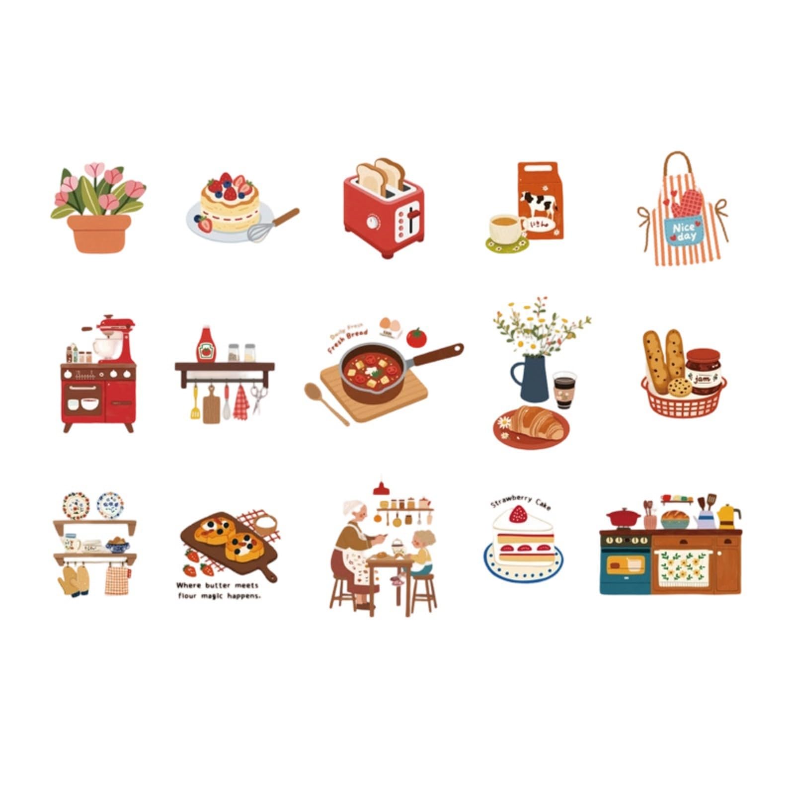 Creative Cartoon Theme Sticker 30 Sheets Adhesion PET Sticker for Scrapbooks Journal Planner Diaries Phone Cover Laptop Scrapbooking Transfers