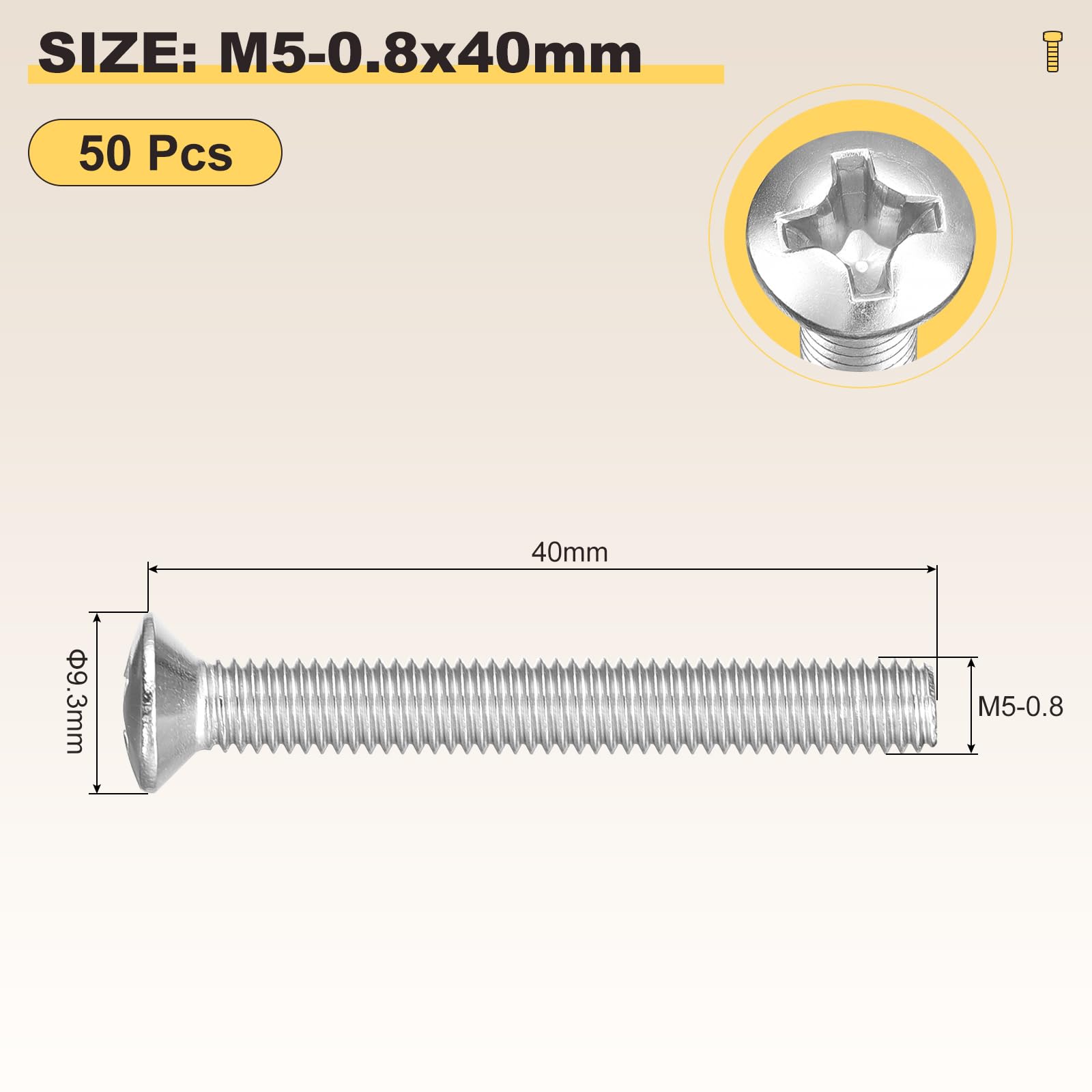 METALLIXITY Phillips Cross Recessed Countersunk Head Screws Bolts (M5-0.8x40) 50Pcs - Image 2