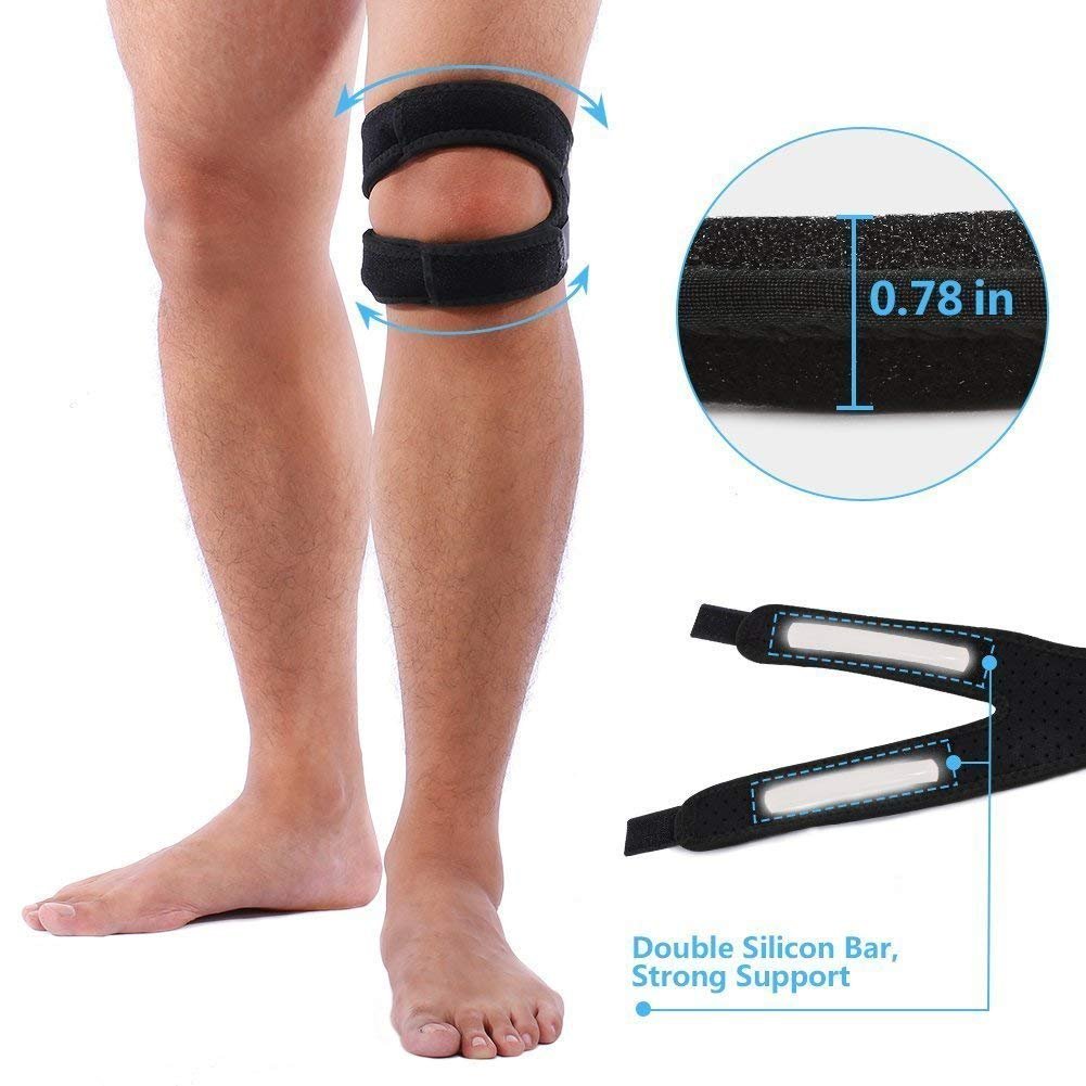 Genouillère Ajustable Sport – Élastique, Respirante Et Antibactérienne – Pour Course, Marche, Basket, Cyclisme – Soutien Rotulien Réglable – Noir, Taille Universelle (1 Pièce)