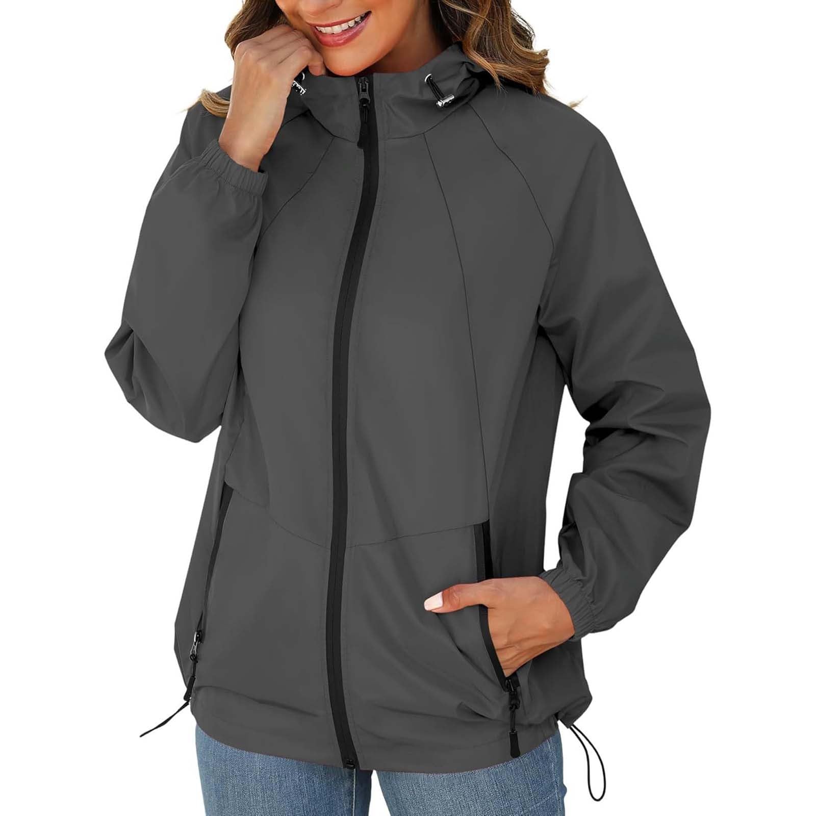 Giacca Antipioggia Da Donna, A Leggera Con Cappuccio, Impermeabile Ripiegabile Tascabile Sportiva Donna Invernale Lungo Tuta Pioggia Moto Antivento Womens Rain Jacket Nero Impermeabili