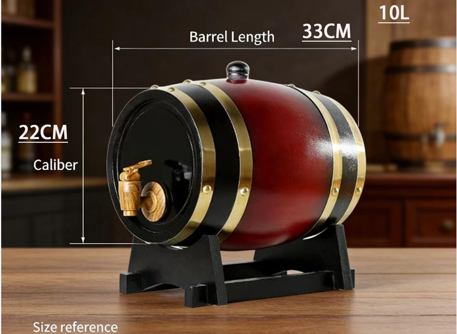 Barril de Roble (10l, 15l, 20l, 30l, 50l), Barriles de Vino, Barriles de Madera Vintage para Whisky, con Grifo/Soporte, Revestimiento de Papel de Aluminio(F,10L)
