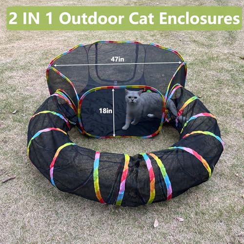 Outdoor Cat Enclosures, Cat Playground Portable Mesh Tent, Outside Circle Playpen Tunnel for Kitty, Rabbit, Puppy and Small Animals — view 5