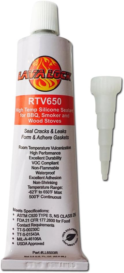 RTV 650 F BBQ Grill Smoker Sealer Hi Temp Silicon Adhesive 3 oz. (2.8 Fluid Ounce)
