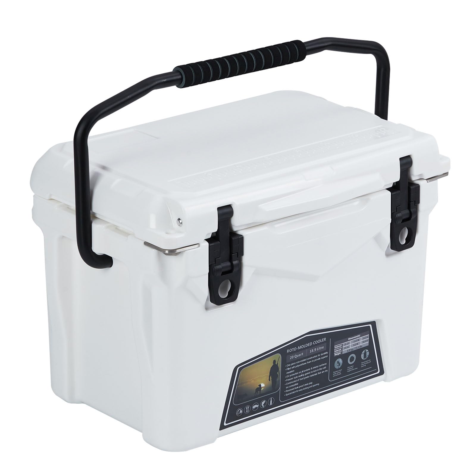 Cooler Box 19L, Rotomolded Portable Ice Chest with 5-Day Ice Retention, Heavy Duty Insulated Small Camping Cooler with Built-in Cup Holder, Fish Ruler & Drain Plug for Beach, Fishing, BBQ, Picnic