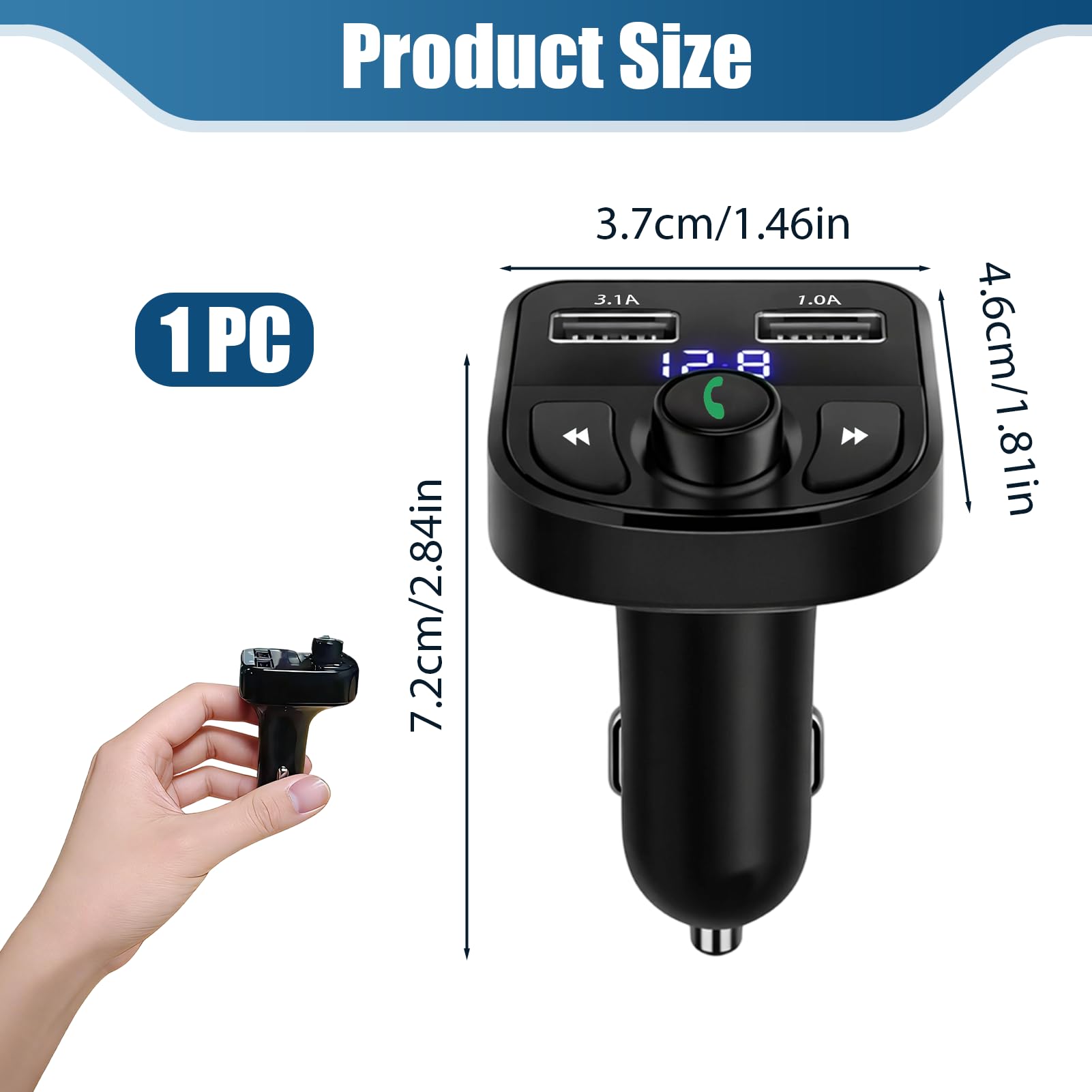 Transmisor FM Bluetooth Coche, Adaptador Coche MP3, Manos Libres Bluetooth con 2 USB, Llamadas Manos Libres, Soporte Unidad Flash USB y Tarjeta TF — view 2