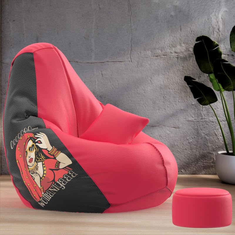 Biggie Bean Bag Chair Cover 4XL Evergreen Classics Bean Bag-Loud Prints-Soft Landings-Styled with Free Cushion & Footrest (Matching Color : Printed Womaniyaa-Pink)-image-25