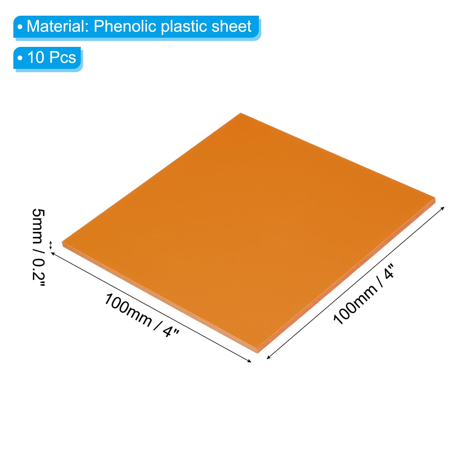 PATIKIL 100x100x5mm Phenolplastikplatte 10 Stück Resin Laminierte Platte PCB Für Elektrische Elektronische Vorrichtungen DIY Und Handwerk Orange Rot