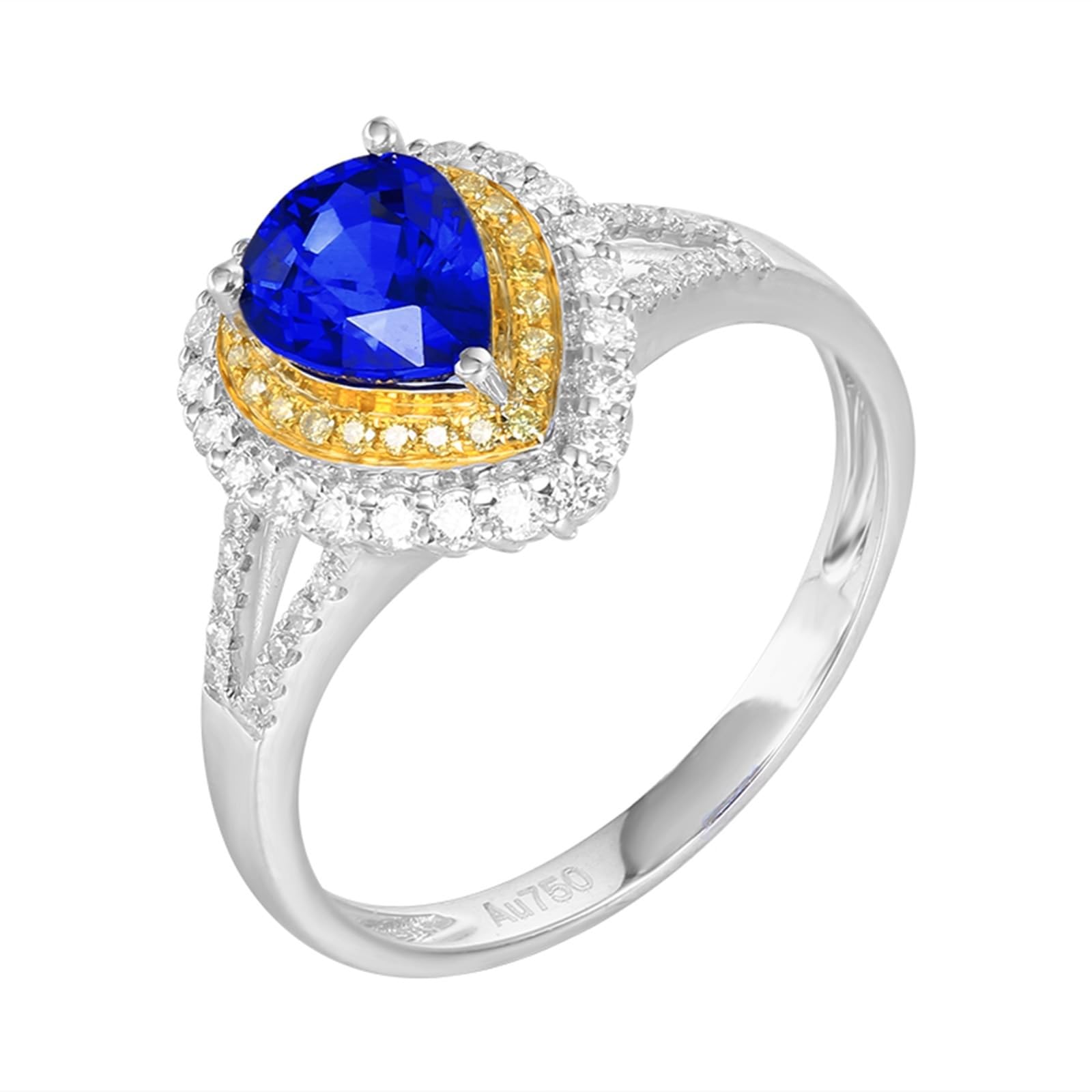 Fedi nuziali in oro bianco 18 carati blu zaffiro pera, anello da donna con zaffiro da 1,0 carati e diamante anello da donna