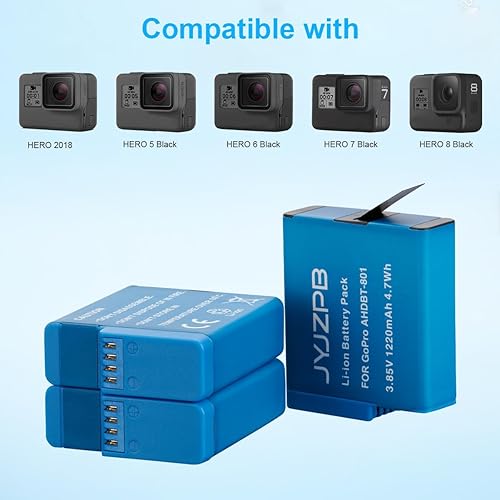 Miniatura 2 de JYJZPB Paquete de 3 baterías con triple cargador rápido para GoPro Hero 8 GoPro Hero 7 Black and Hero 6/hero5 Black, Hero 2018 Cámaras Baterías