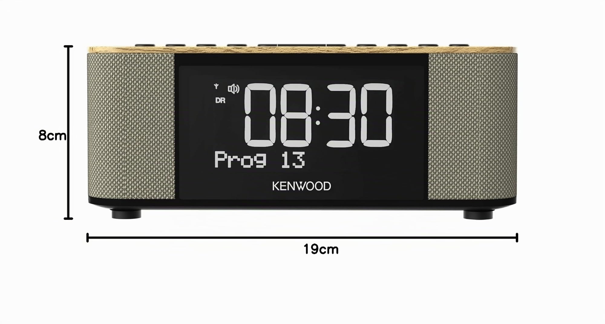 Kenwood CR-ST40DAB-M Radio-réveil stéréo avec 3 alarmes Dab+, FM, Bluetooth, USB, Fonction de Charge, Grand écran, 5 Niveaux d'intensité Variable, 6 W RMS, mémoire des Stations, Aspect Bois