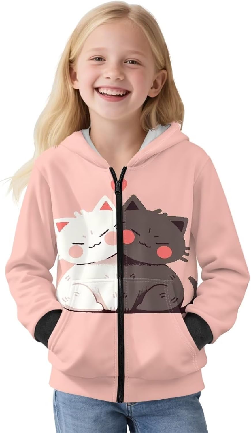 Girls' Zip-Up Hoodie Sweatshirt Kids Teens Lightweight Long Sleeve Fall Winter Hooded Jacket with Pockets