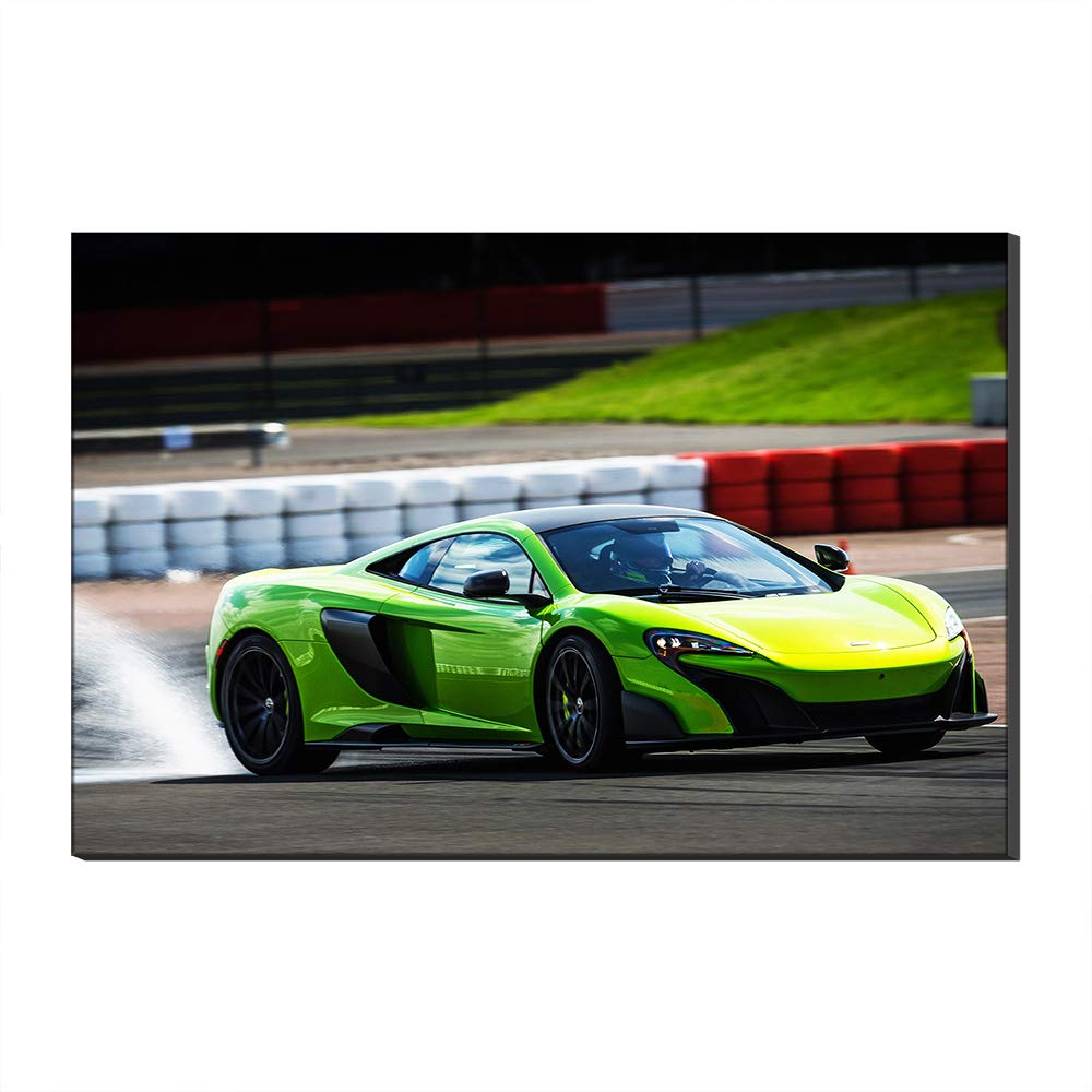 Peinture McLaren voiture de sport sur piste, impression sur toile haut de gamme avec cadre