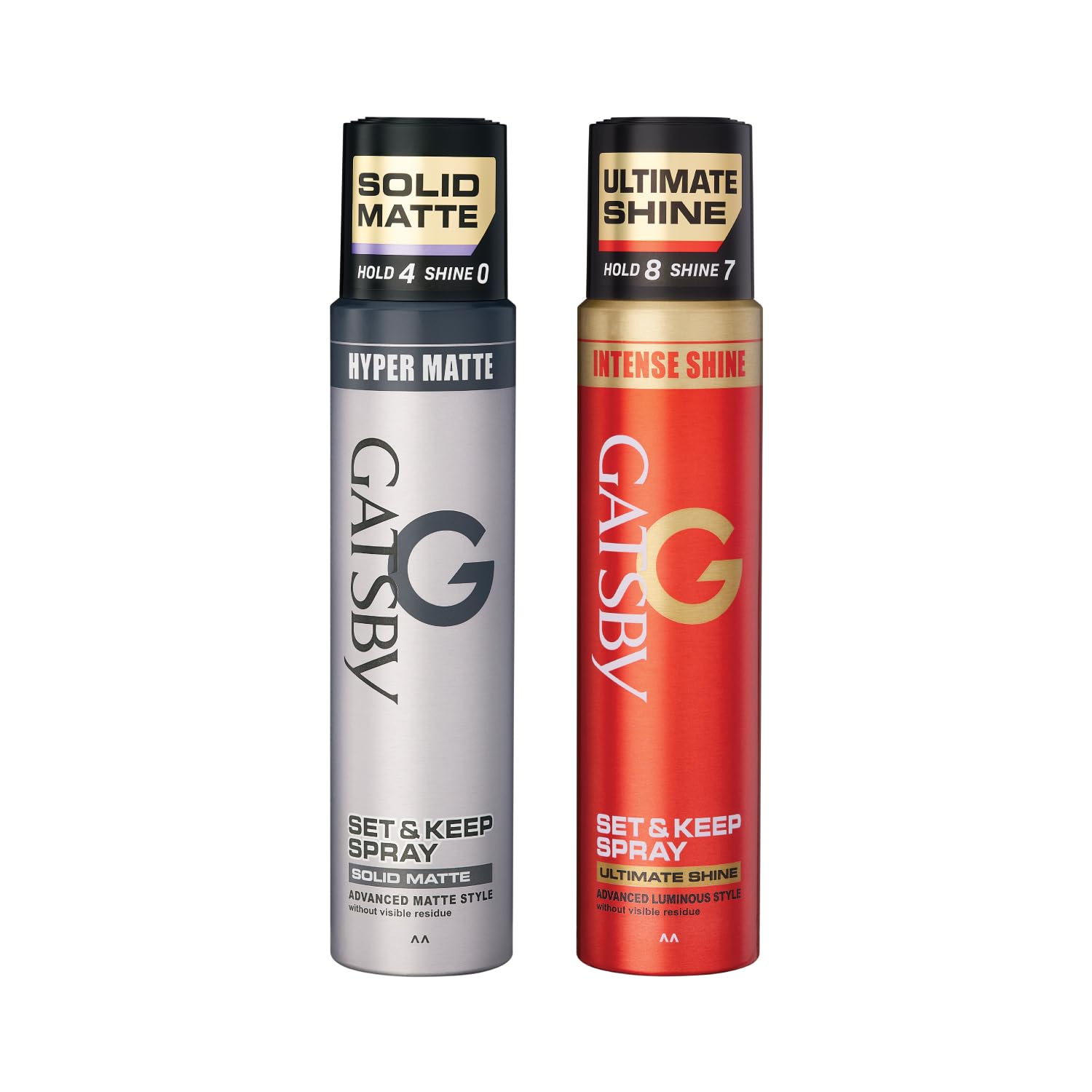 GATSBY Set & Keep Hair Spray Solid Matte 250ml + Ultimate Shine 250ml | Quick Drying, Long Lasting, Non-Sticky | Matte and Luminous Finish | UV Protection | Easy Wash Off, No Flakes-image-3