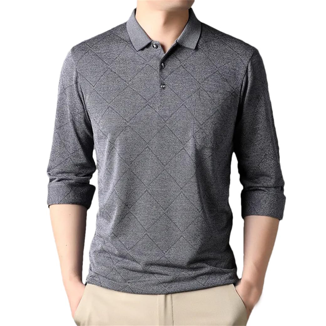 Herren Plaid Langarm Poloshirt Knopf Kragen Casual Tee Shirt Poloshirt mit Tasche