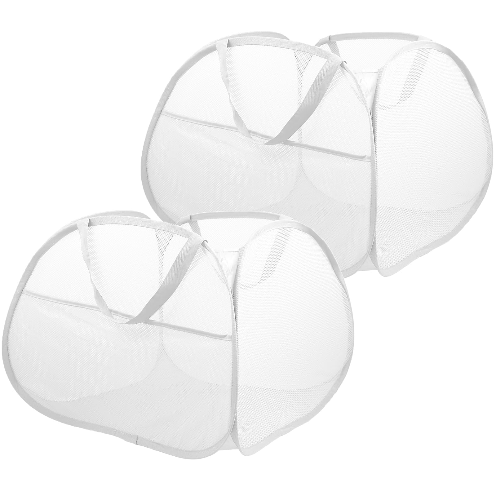 2 Pack Collapsible Laundry Baskets, 90L Large Foldable Laundry Basket, Durable Mesh Pop Up Hampers for Laundry, Dirty Clothes Laundry Hamper for Bedroom, Bathroom, Dorm, Laundry Room, Travel White