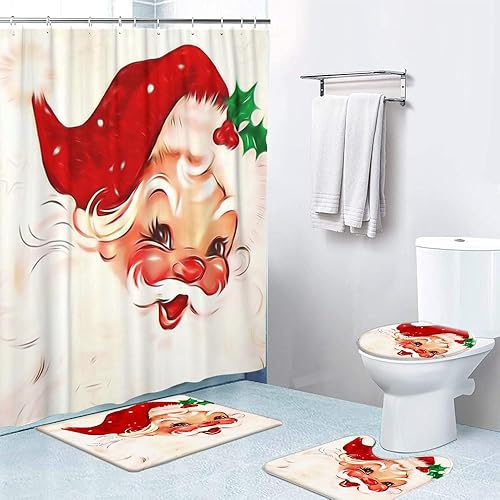 Miniatura 9 de Juego de 4 cortinas de ducha con alfombras antideslizantes, cubierta para tapa de inodoro y tapete de baño, cortina de ducha impermeable con 12