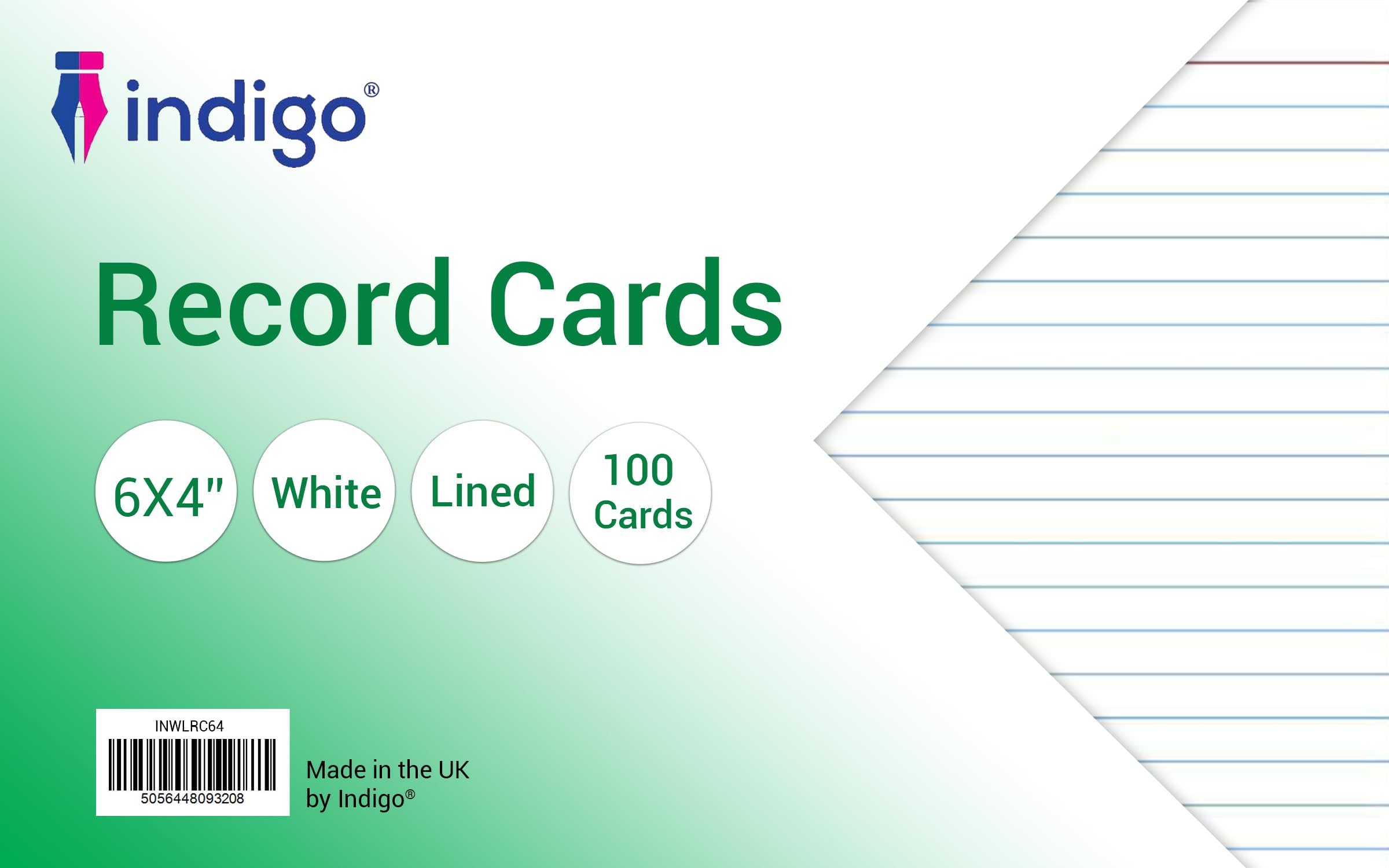 indigoยฎ White Lined Record Cards Pack of 200-6x4 Revision Flash Cards