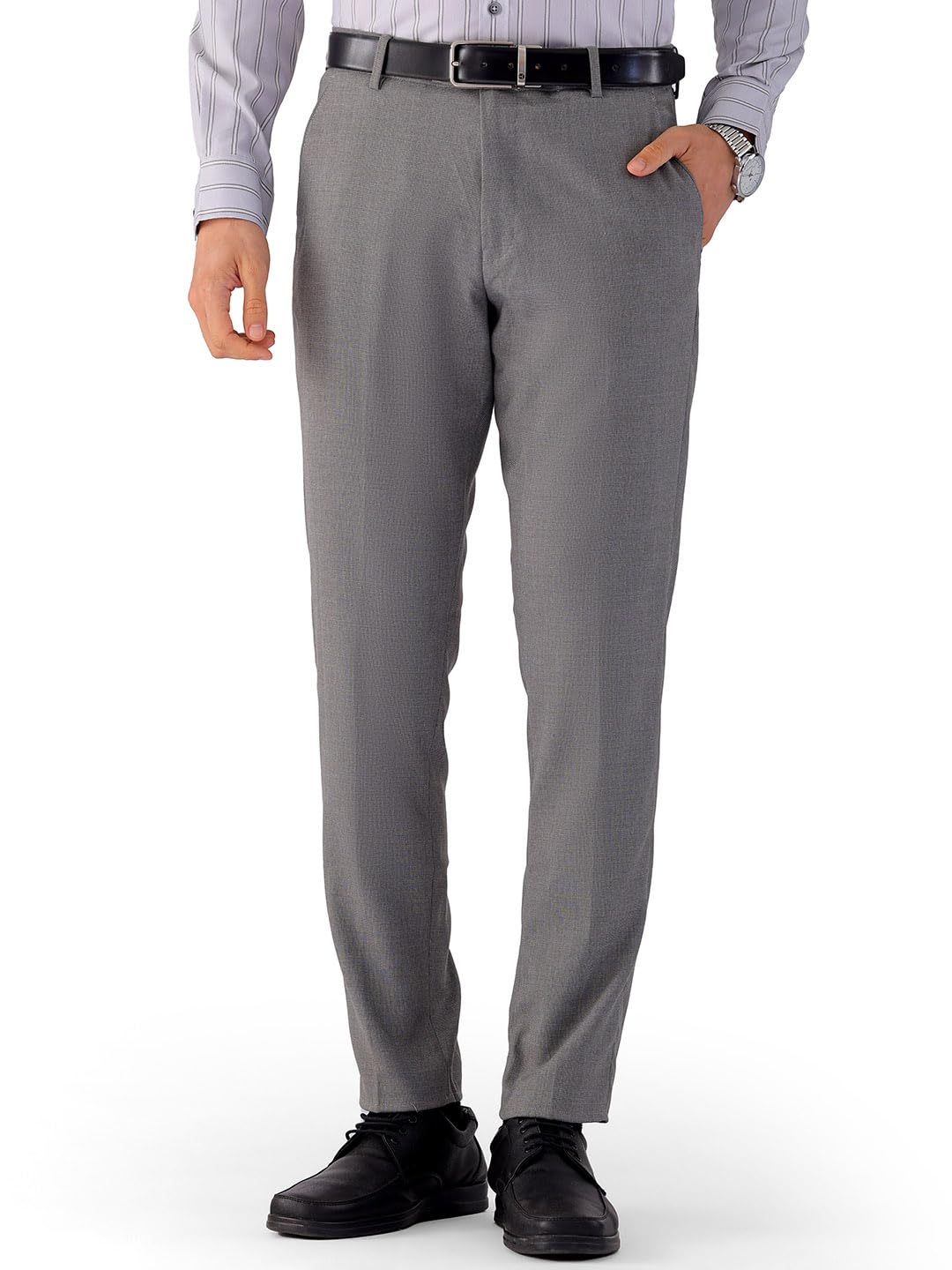 the indian garage co Men Slim Fit Self Design Mid-Rise Stretchable Formal Trousers Grey-picture-18