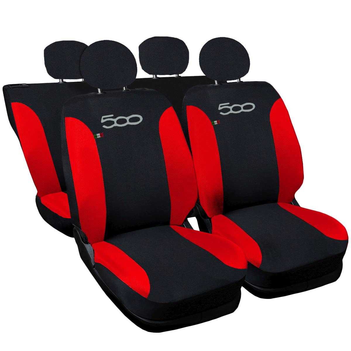Lupex Shop 500_Hybrid - Autositzbezüge kompatibel 500 Hybrid 2021 | Set Sitzbezüge vorne und hinten | Airbag kompatibel | Innenzubehör (Schwarz/Rot)