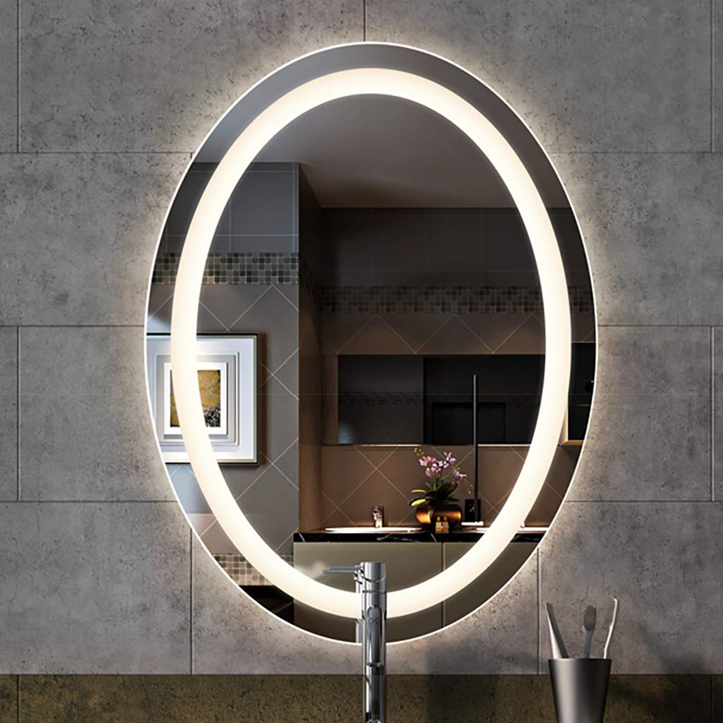 Specchio da Bagno Illuminato con Luce LED e sensore tattile Specchio da Barba Ovale per Trucco a Parete, Senza Bordo