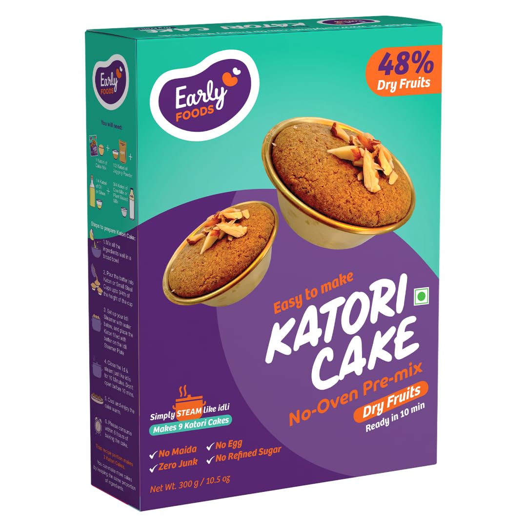 Early Foods: Dry Fruits Katori Cake Mix | Millet Cake Mix| Instant Dry Fruit Cake Mix | No Maida or Refined Sugar Free Cake Mix| Eggless Cake Mix | No Oven or Microwave, Steamer Cake Mix 300 gms (B0D9836HMQ) Amazon Price History, Amazon Price Tracker