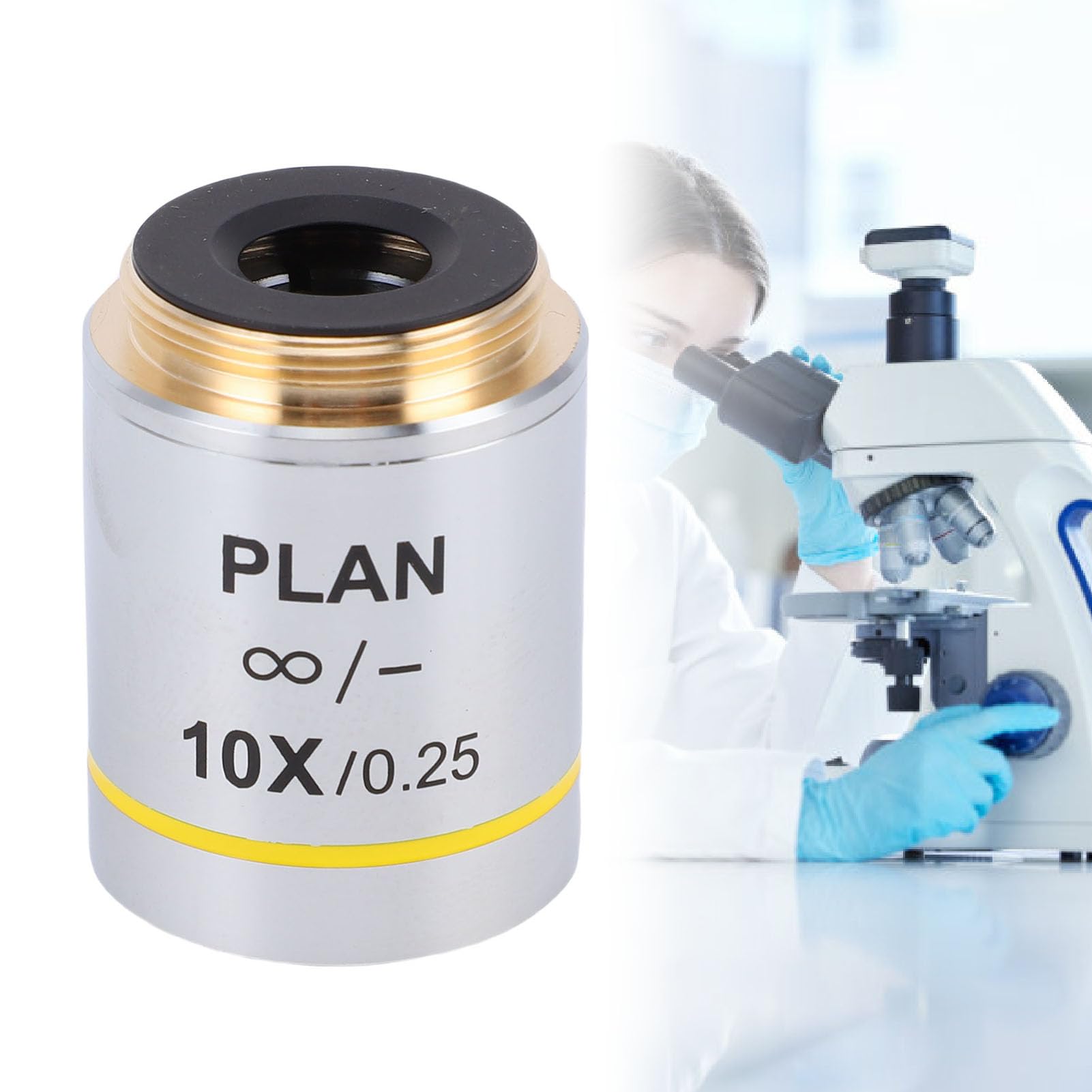 Jiawu Obiettivo per Microscopio Biologico 10X con Filettatura RMS da 20,2 Mm per Istruzione e Ricerca, Vetro Ottico Ad Alta Risoluzione