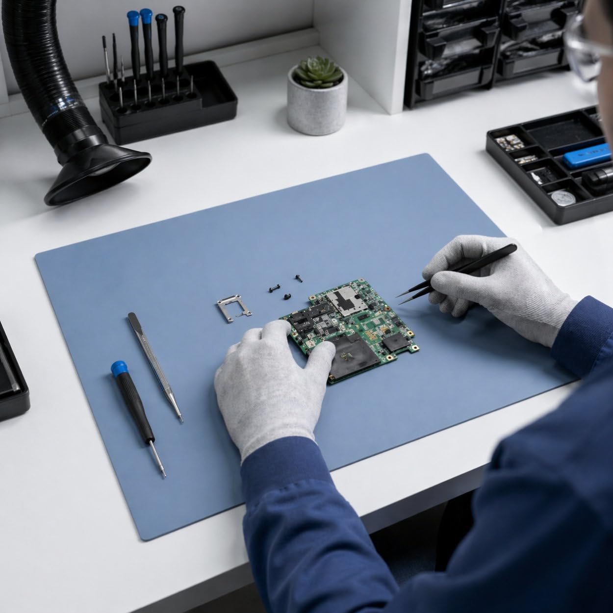 ESD Antistatik Matte 90 x 60 cm BLAU ohne Anschluss | Tischmatte Arbeitsmatte für Elektronik Reparatur Labor Werkbank Serviceplatz