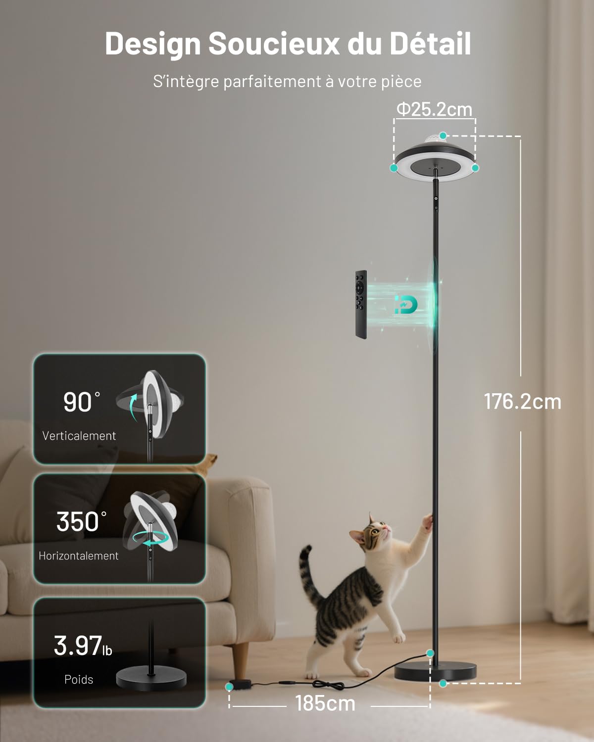 Lampadaire LED avec Projecteur d'étoiles RGB et Télécommande Noir Moderne