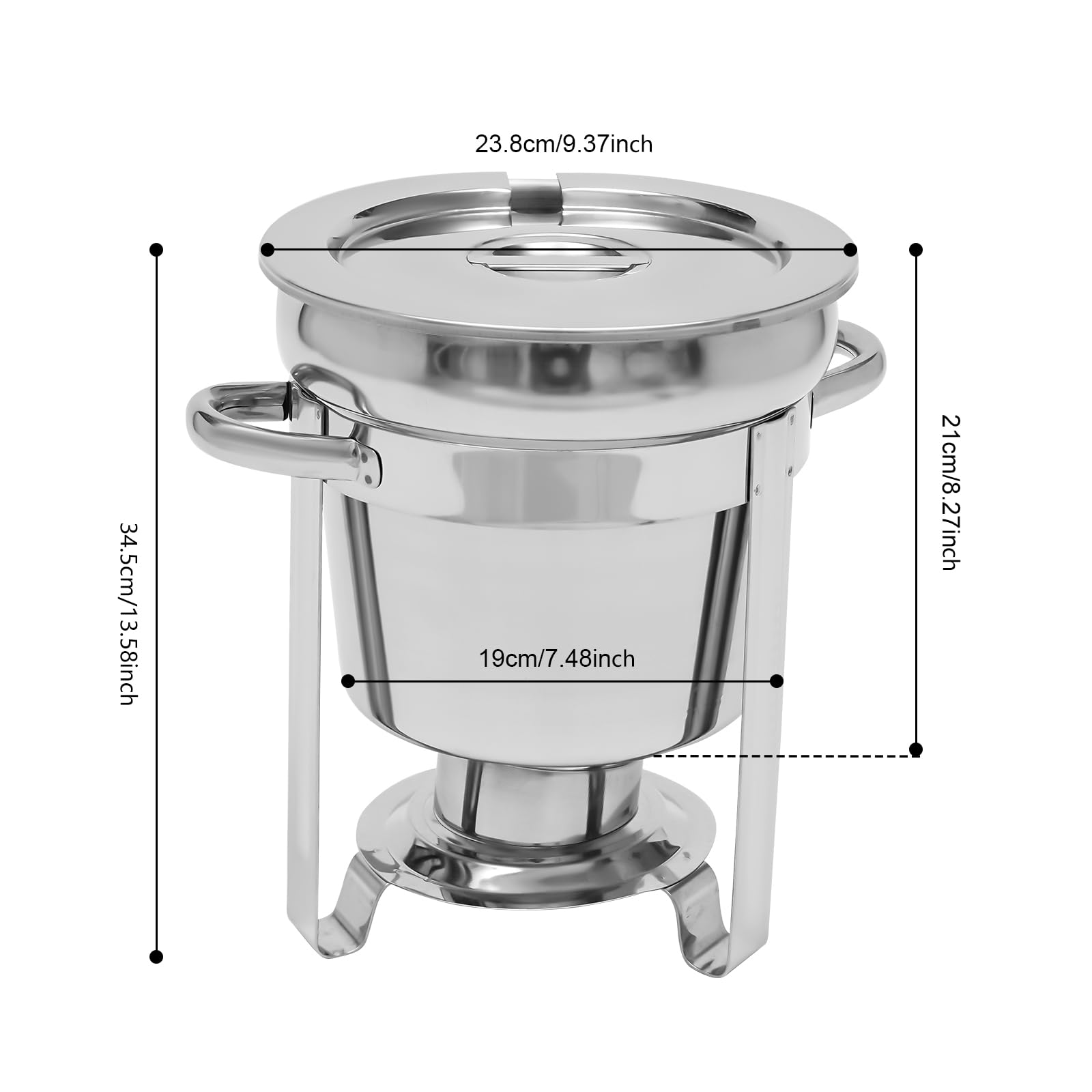 Pentola da 7 litri in acciaio inox 201, per zuppe, scaldavivande commerciale, set da buffet, con coperchio e contenitore per carburante, per buffet, catering, gastronomia e feste