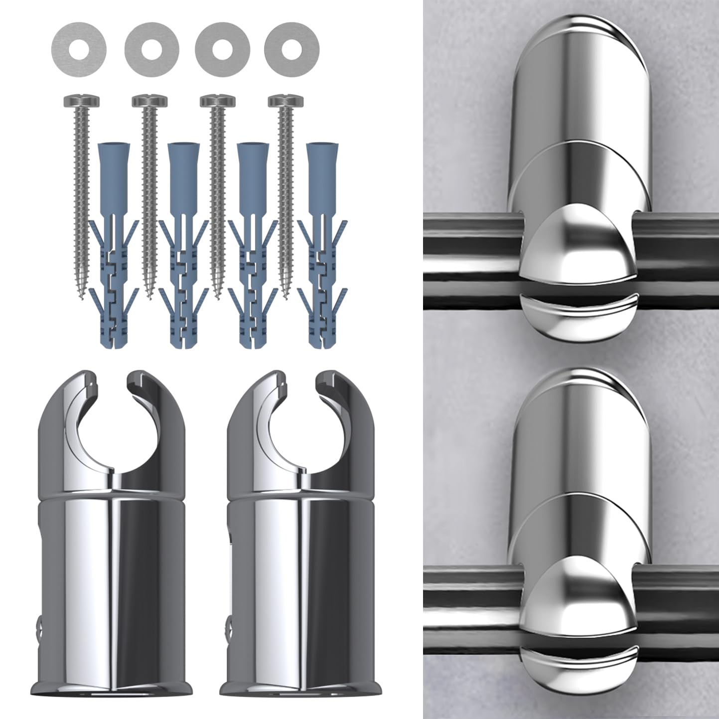 2 Single Clamp Brackets for Heated Towel Rail Radiators Flat & Curved Fits 22mm and 25mm