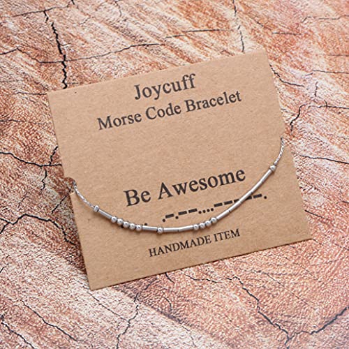 Image of JoycuFF Morse Code Bracelets for Women Gifts for Her Mom Daughter Sister Best Friend Funny Inspirational Jewelry Adjustable Silk Beaded Wrap Bracelet